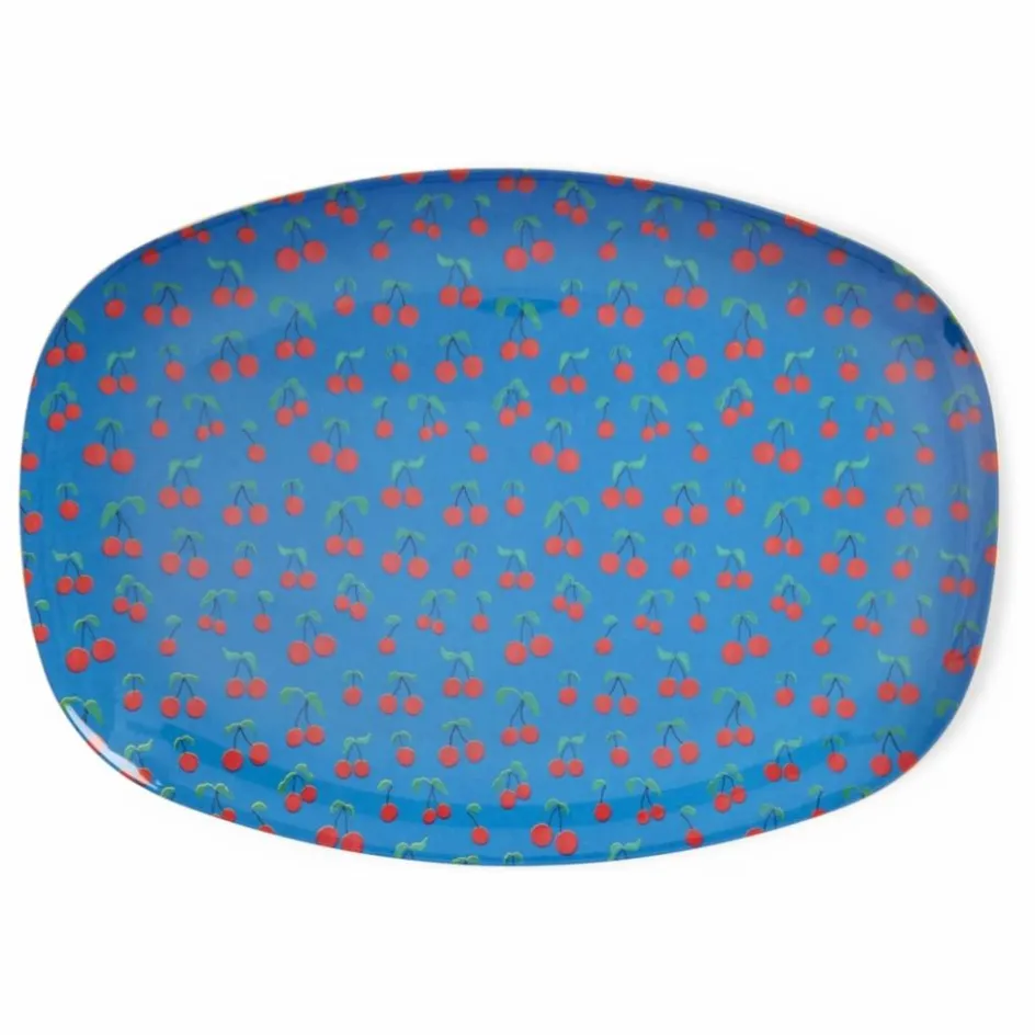 Best Rice Assiette rectangulaire en mélamine Cerises | Bleu roi
