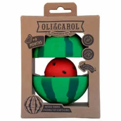 Oli & Carol Balle sonore 3 en 1 Wally la Pastèque| Hochets Et Anneaux De Dentition|Jouets D'Éveil