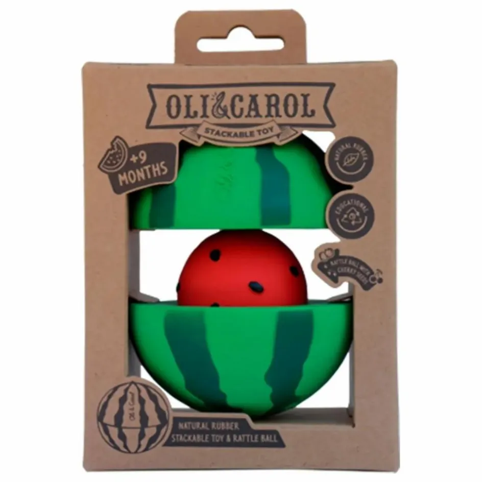 Oli & Carol Balle sonore 3 en 1 Wally la Pastèque| Hochets Et Anneaux De Dentition|Jouets D'Éveil