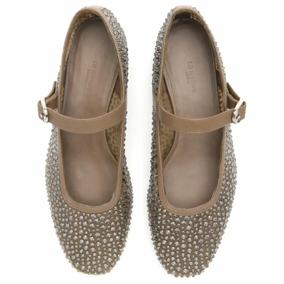 Online Le Monde Beryl Ballerines Mary Jane Mesh et Cristals | Beige