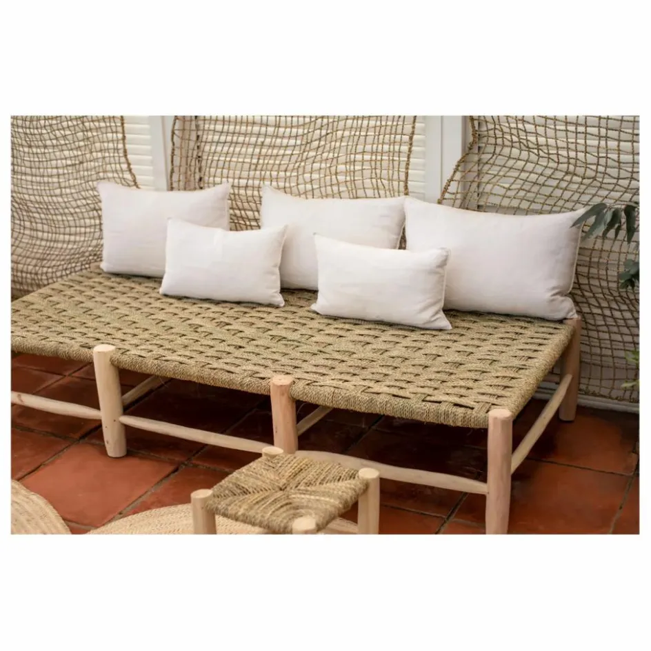 Discount Cosydar Banquette 8 pieds en bois brut et palme Naturel