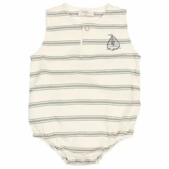 New Búho Barboteuse Rayures Coton Bio | Vert céladon