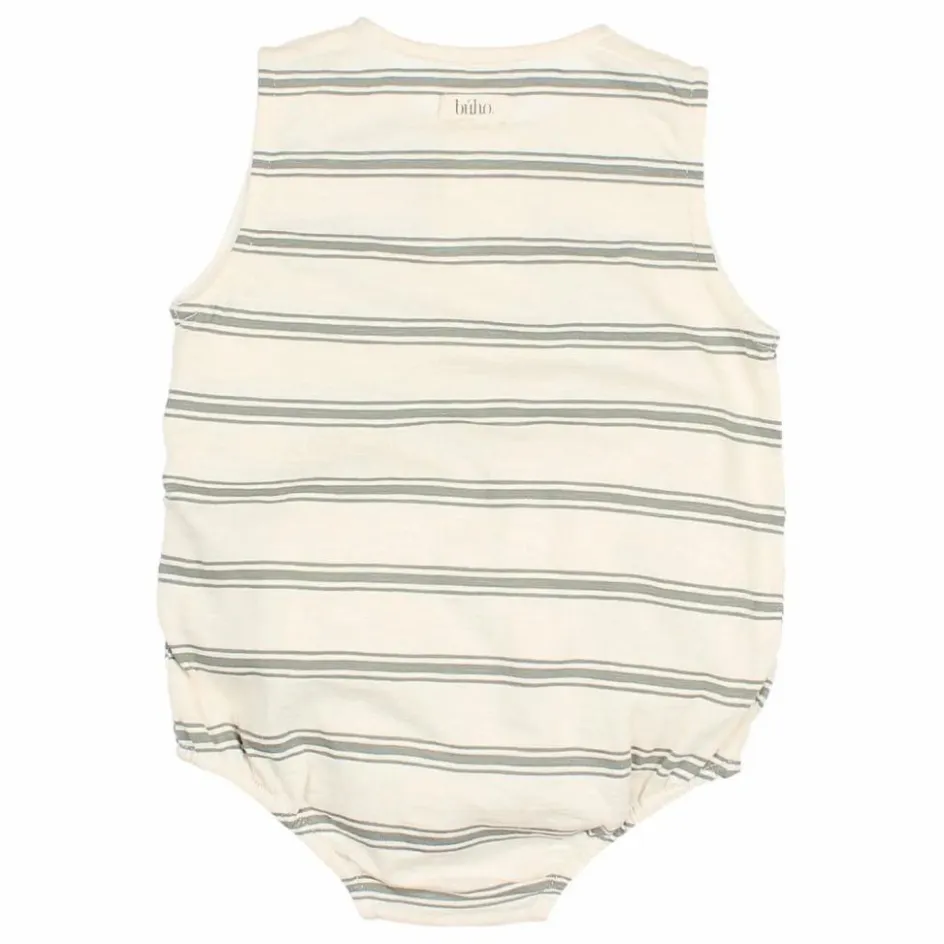 New Búho Barboteuse Rayures Coton Bio | Vert céladon