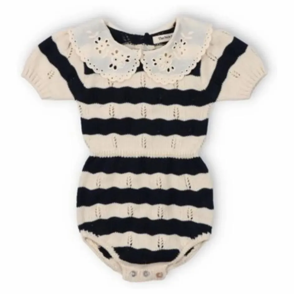 Clearance the new society Barboteuse Rayures Marina Coton Bio | Ecru