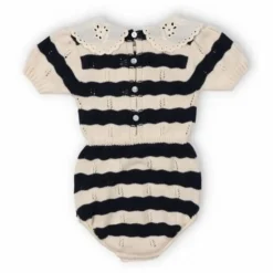 Clearance the new society Barboteuse Rayures Marina Coton Bio | Ecru