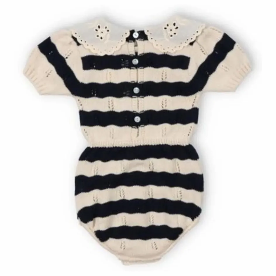 Clearance the new society Barboteuse Rayures Marina Coton Bio | Ecru