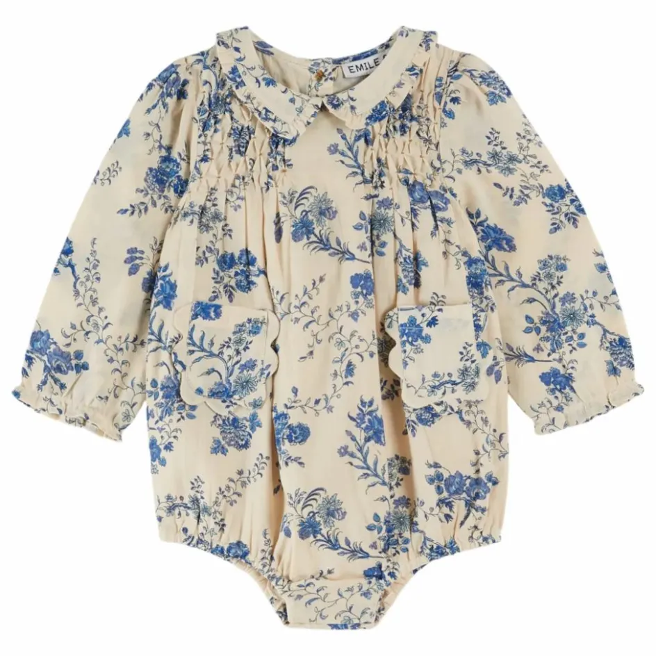 Clearance Emile et Ida Barboteuse Smockée Fleurie | Ecru
