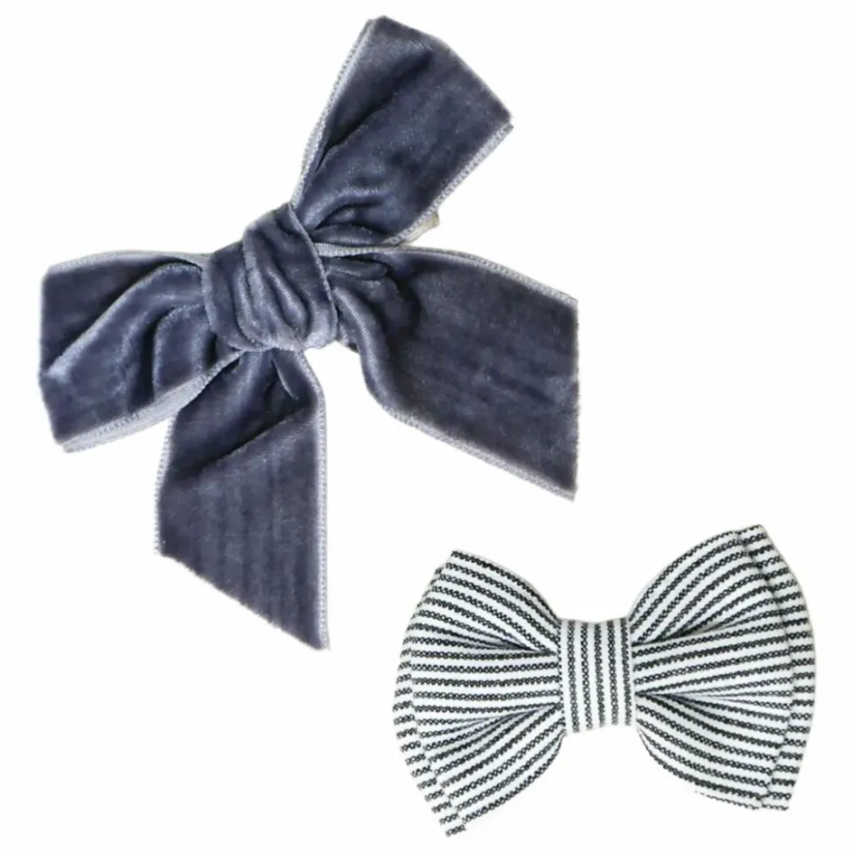 Discount Gentil Coquelicot Barrettes Rayé et Velours - Set de 2 | Bleu marine