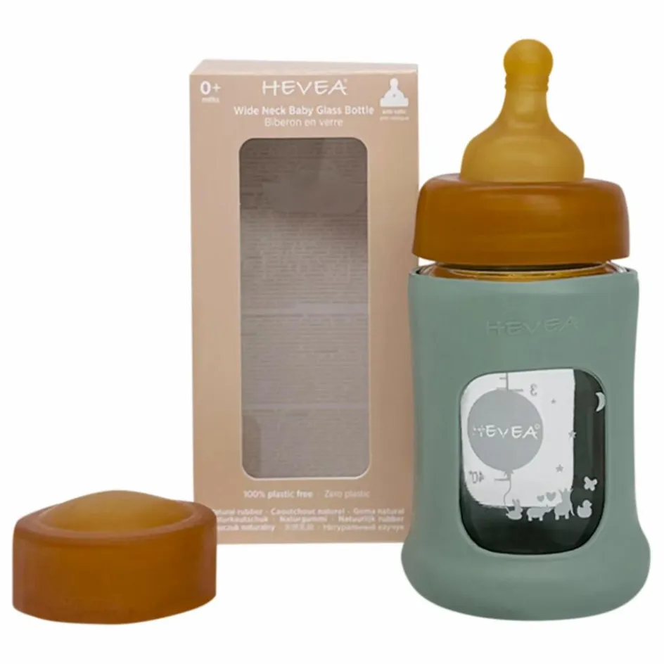 Hevea Biberon en verre à col large avec housse de protection Débit lent || Biberons|Puériculture