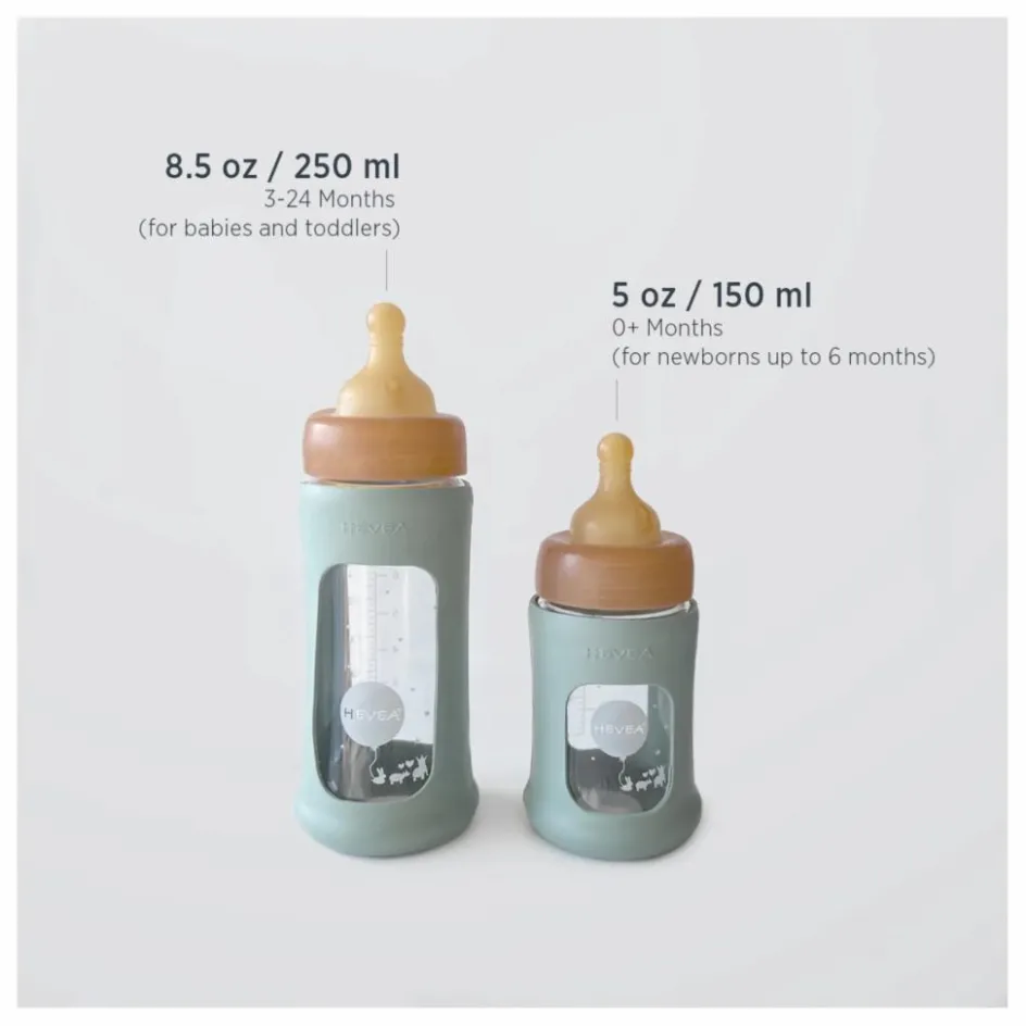 Hevea Biberon en verre à col large avec housse de protection Débit lent || Biberons|Puériculture