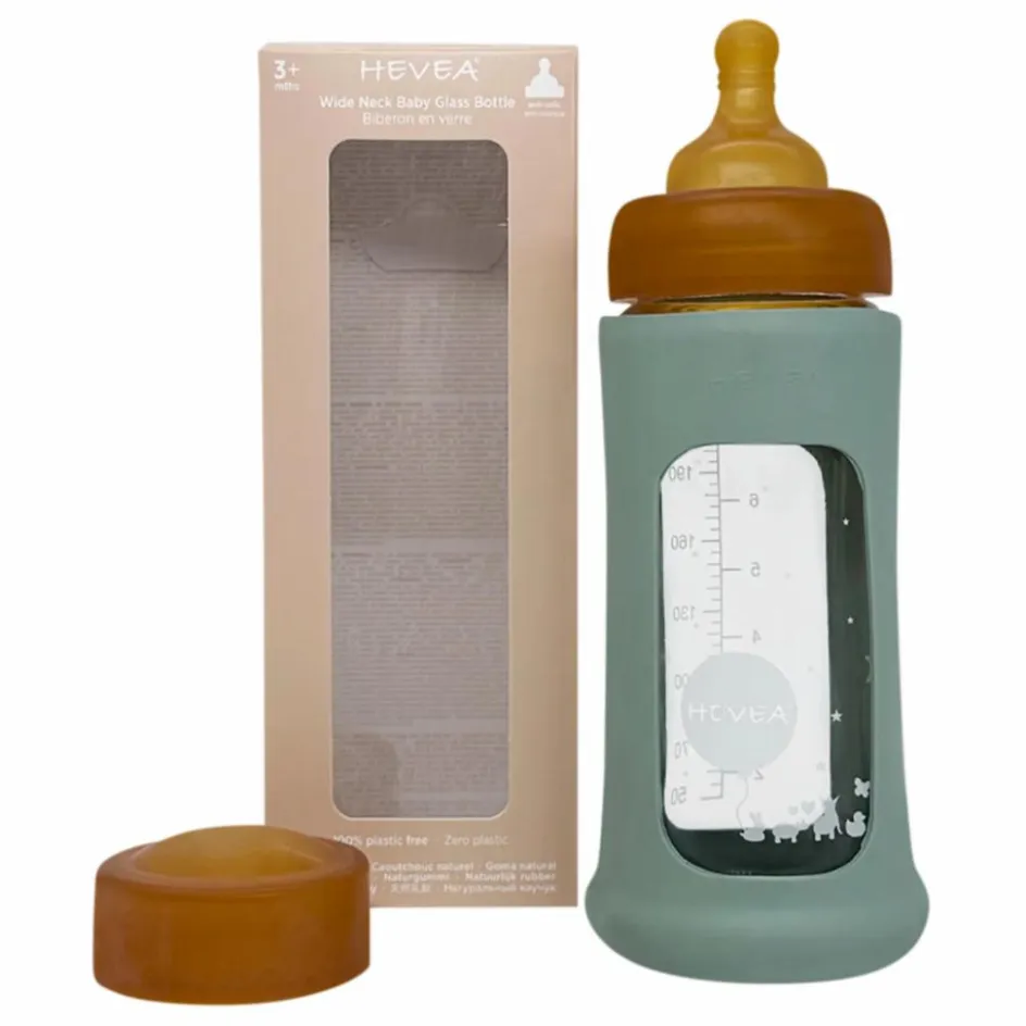 Hevea Biberons|Puériculture*Biberon en verre à col large avec housse de protection Débit moyen |