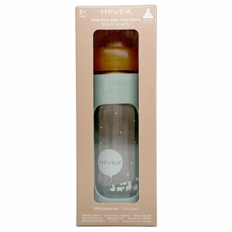 Hevea Biberons|Puériculture*Biberon en verre à col large avec housse de protection Débit moyen |