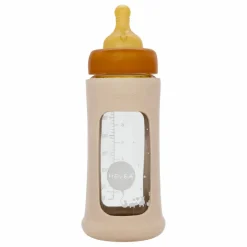 Best Hevea Biberon en verre à col large avec housse de protection Débit moyen | Sable