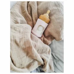 Clearance Hevea Biberon en verre à col large avec housse de protection Débit lent | Rose poudré