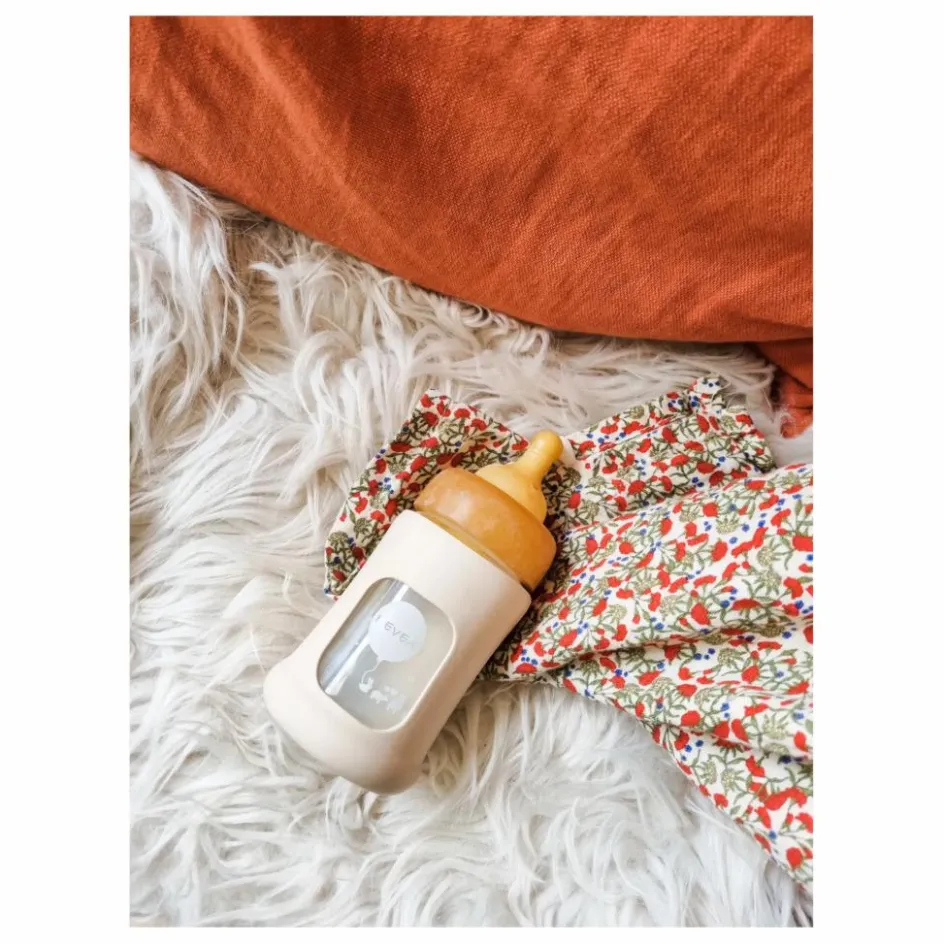 Clearance Hevea Biberon en verre à col large avec housse de protection Débit lent | Rose poudré