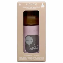 Clearance Hevea Biberon en verre à col large avec housse de protection Débit lent | Rose poudré