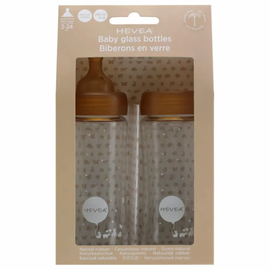 Hevea Biberons en verre à col large Débit moyen - Lot de 2| Biberons|Puériculture