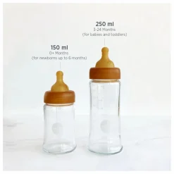 Hevea Biberons en verre à col large Débit moyen - Lot de 2| Biberons|Puériculture