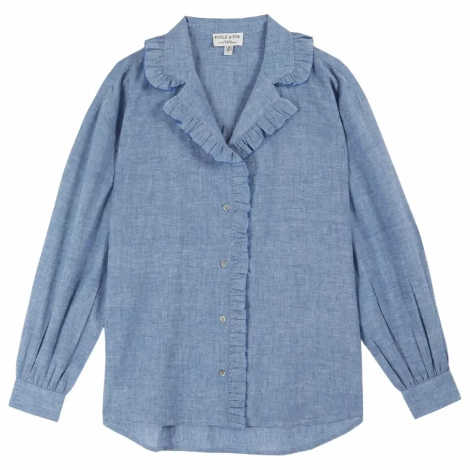 Discount Emile et Ida Blouse Célia Chambray | Bleu