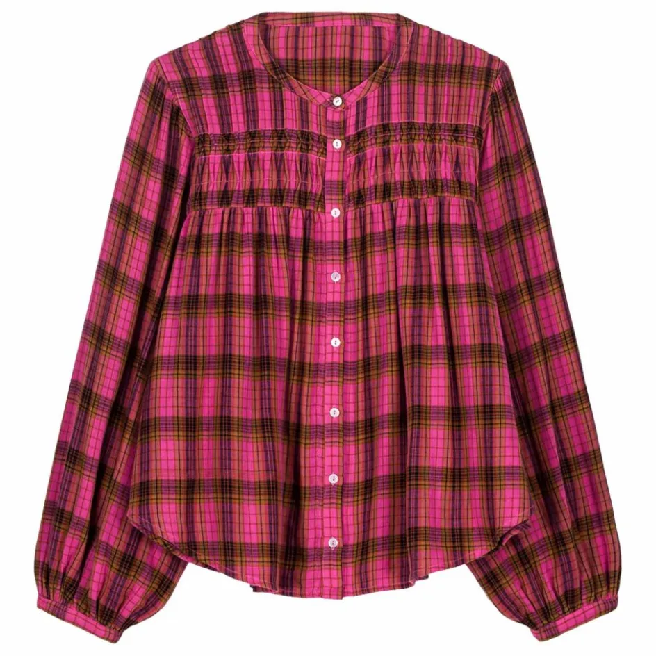 Sale Louise Misha Blouse Jally Alpenglow Carreaux Double Gaze de Coton Bio - Collection Femme | Rose