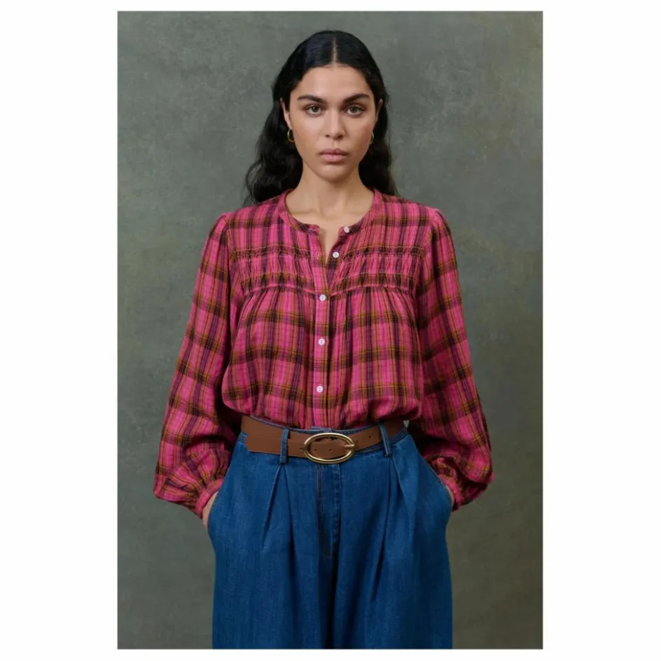 Sale Louise Misha Blouse Jally Alpenglow Carreaux Double Gaze de Coton Bio - Collection Femme | Rose