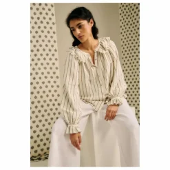 Sale Blue Anemone Blouse Miel Rayée Lin et Coton | Beige