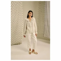 Sale Blue Anemone Blouse Miel Rayée Lin et Coton | Beige
