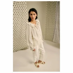 Sale Blue Anemone Blouse Miel Rayée Lin et Coton | Beige