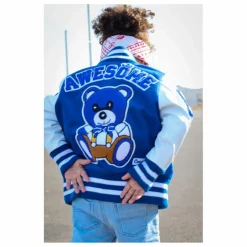 Sale Fille Garçon Bomber Awesome Letterman à Ecussons Cuir | Bleu