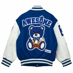 Sale Fille Garçon Bomber Awesome Letterman à Ecussons Cuir | Bleu