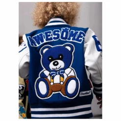Sale Fille Garçon Bomber Awesome Letterman à Ecussons Cuir | Bleu