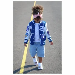 Sale Fille Garçon Bomber Awesome Letterman à Ecussons Cuir | Bleu