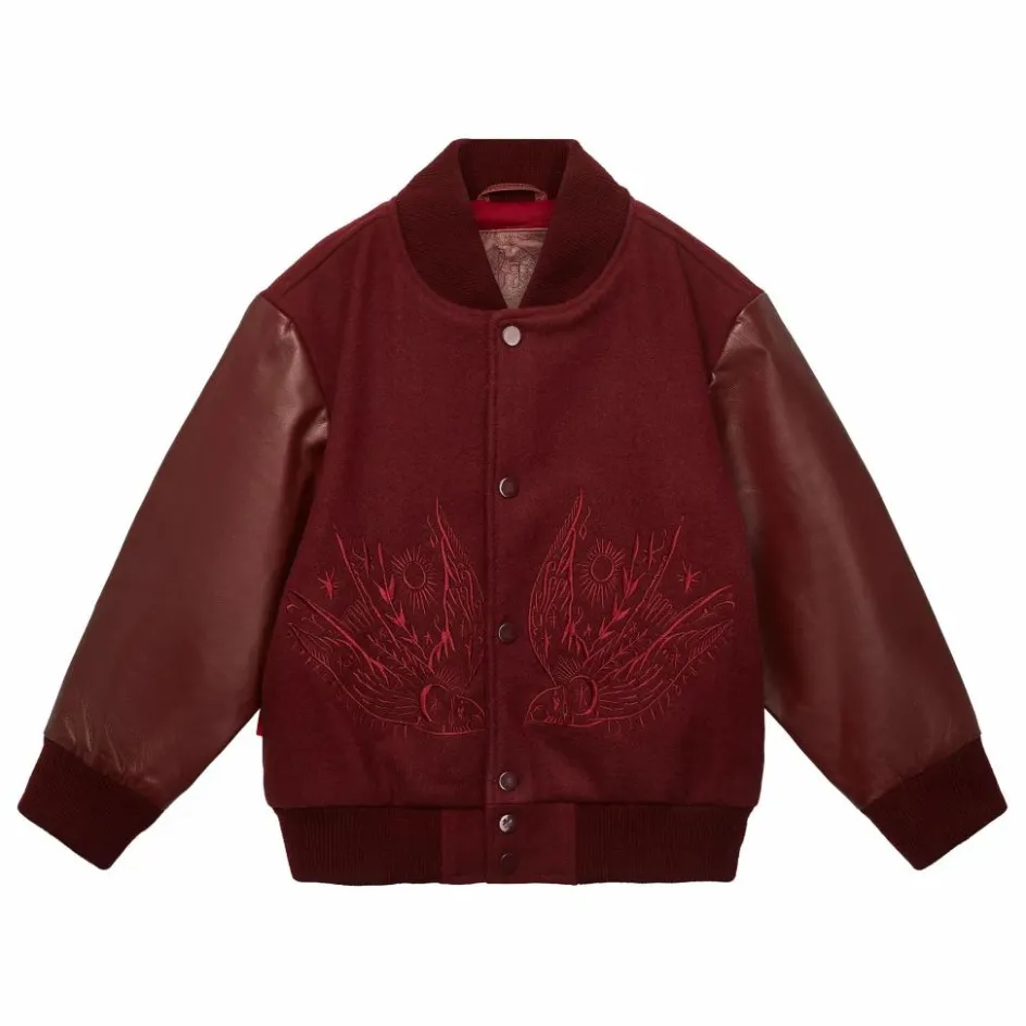 Outlet Bomber Brodé Laine et Cuir | Enfant Manteaux, Blousons|Manteaux, Blousons