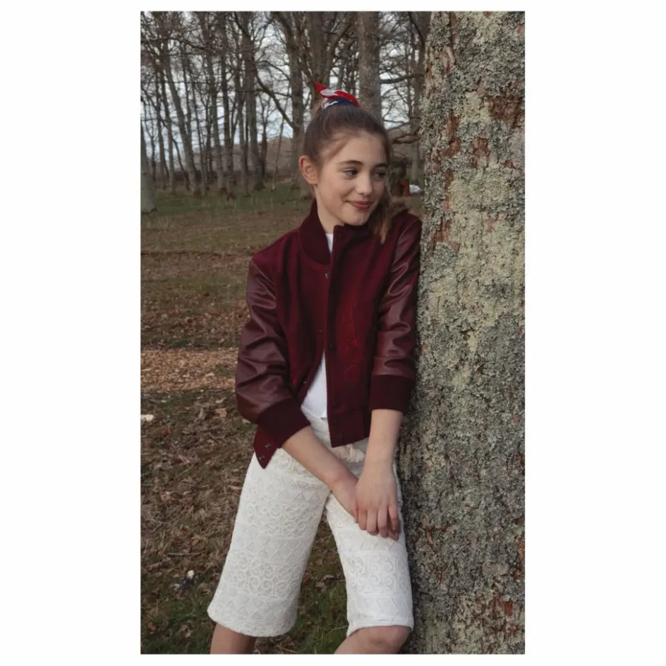 Outlet Bomber Brodé Laine et Cuir | Enfant Manteaux, Blousons|Manteaux, Blousons
