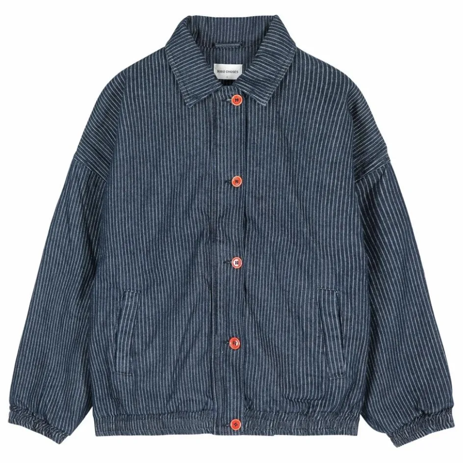 New Bobo Choses Bomber Rayée Denim Coton Bio - Collection Femme | Bleu marine