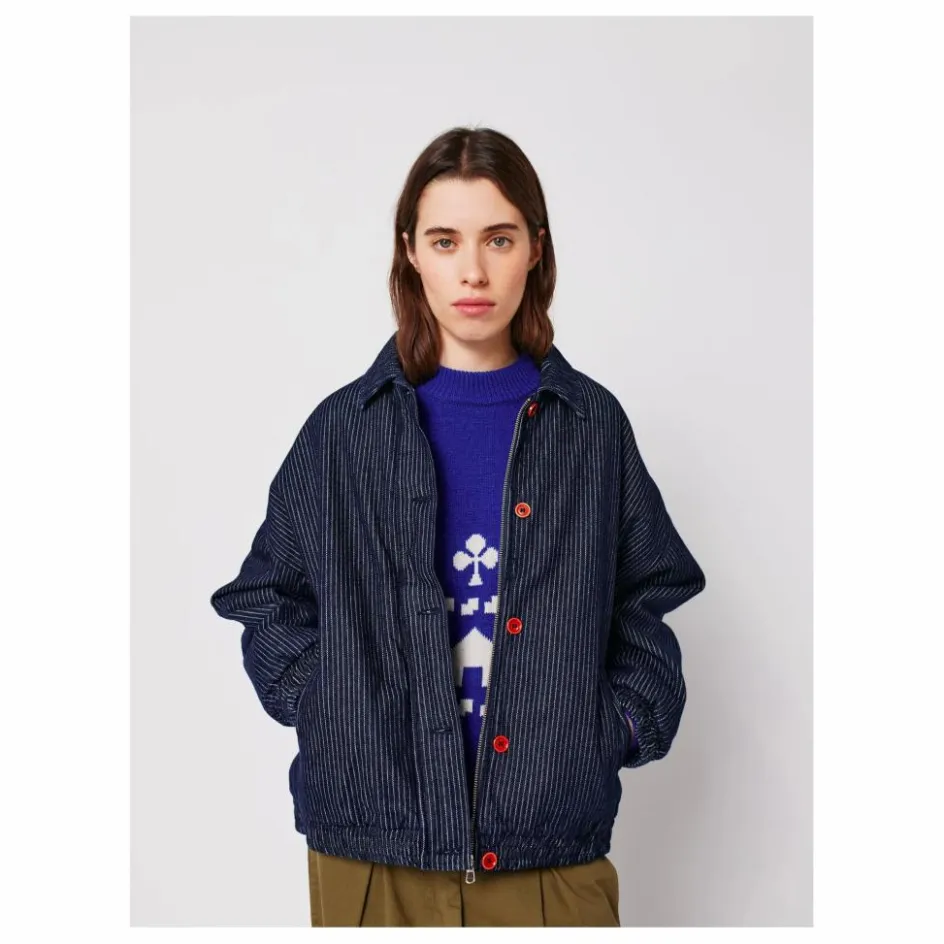 New Bobo Choses Bomber Rayée Denim Coton Bio - Collection Femme | Bleu marine