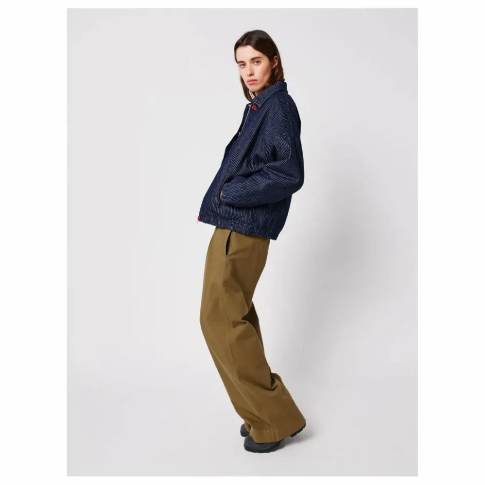 New Bobo Choses Bomber Rayée Denim Coton Bio - Collection Femme | Bleu marine