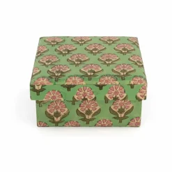 Clearance Doing Goods Boîtes carrées Emma en bois et coton - set de 2 | Vert