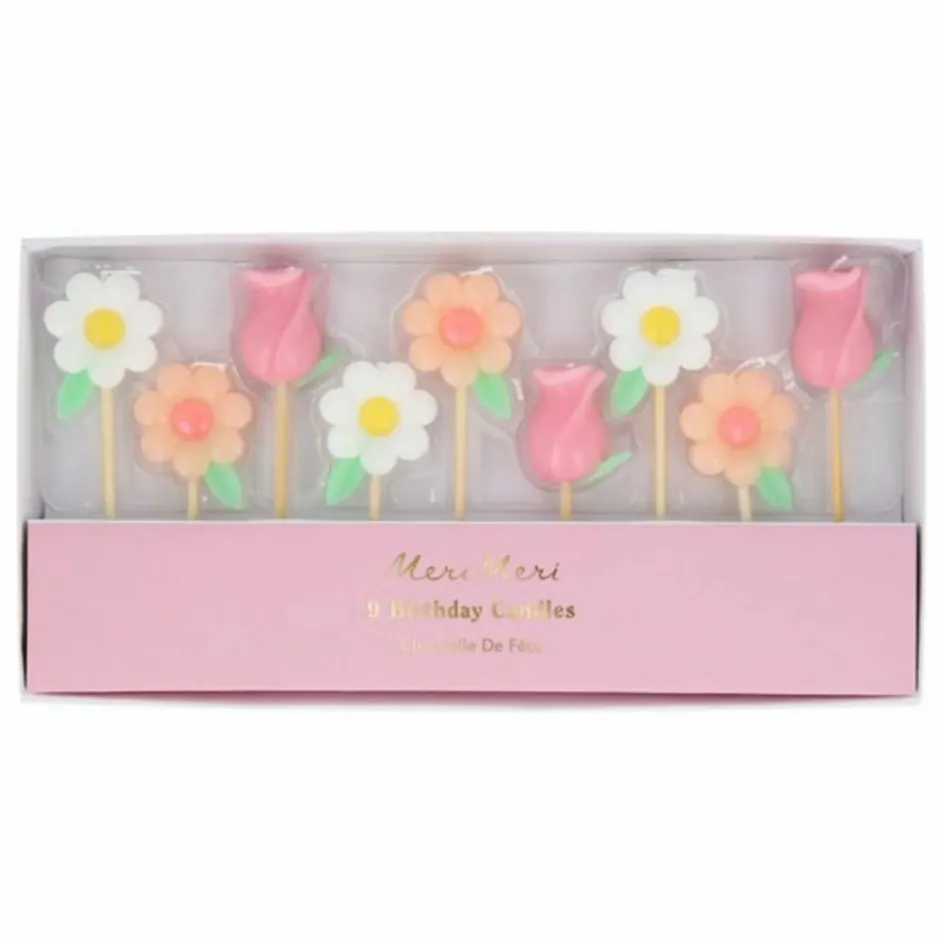 Discount Meri Meri Bougies d'anniversaires Fleurs - Set de 9 Rose