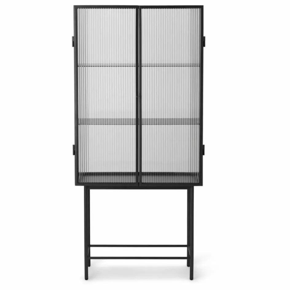 Hot Ferm Living Buffet Haze, en verre strié et métal | Noir
