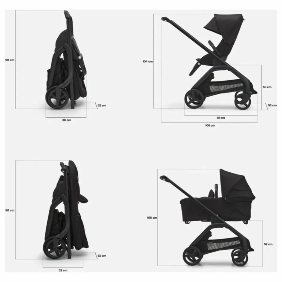 Bugaboo Dragonfly Poussette citadine complète châssis noir | Vert forêt