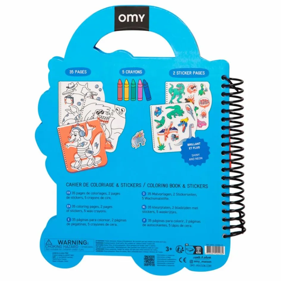 Omy Cahier de coloriage avec stickers Dino| Loisirs Créatifs