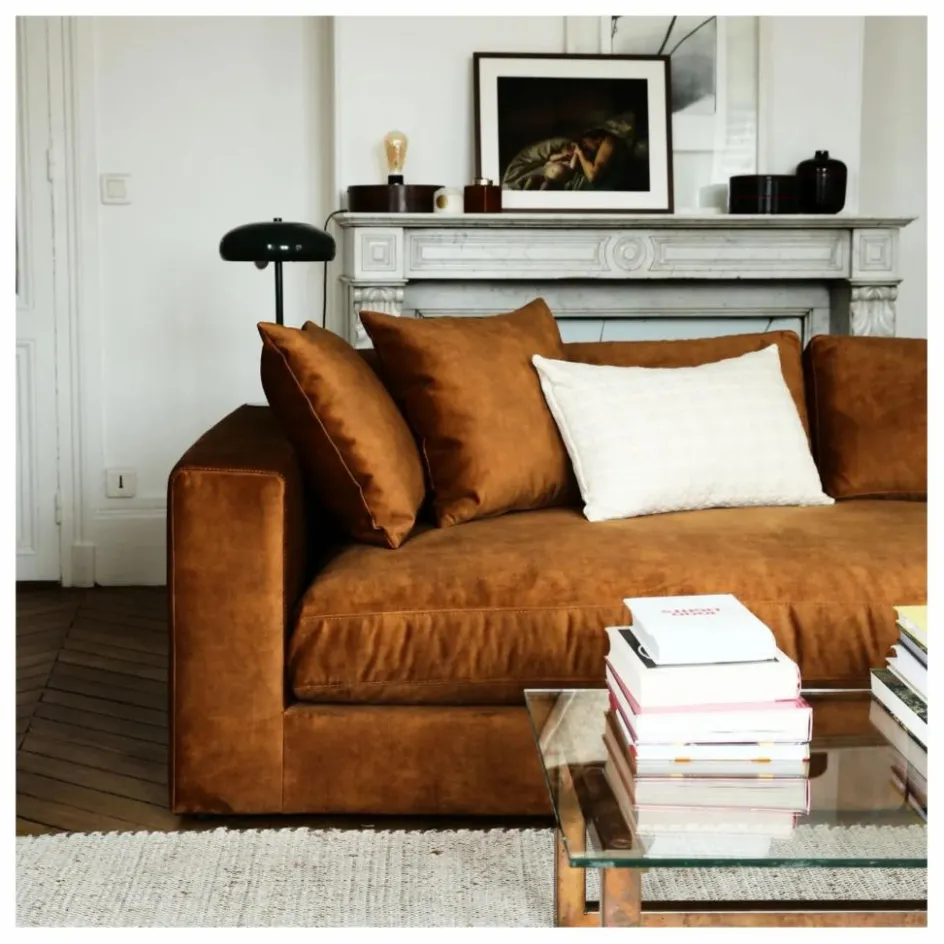 New Panac Edition Canapé 4 places Bellechasse light en velours gratté - 260 cm | Cognac