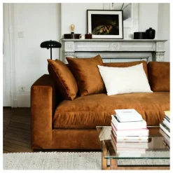New Panac Edition Canapé 4 places Bellechasse light en velours gratté - 260 cm | Cognac