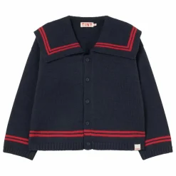 Outlet Tinycottons Cardigan Col Carré Rayé Laine | Bleu marine