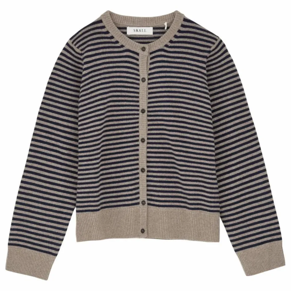 New Skall Studio Cardigan Senna Rayé Laine Mérinos | Beige foncé