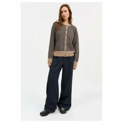 New Skall Studio Cardigan Senna Rayé Laine Mérinos | Beige foncé