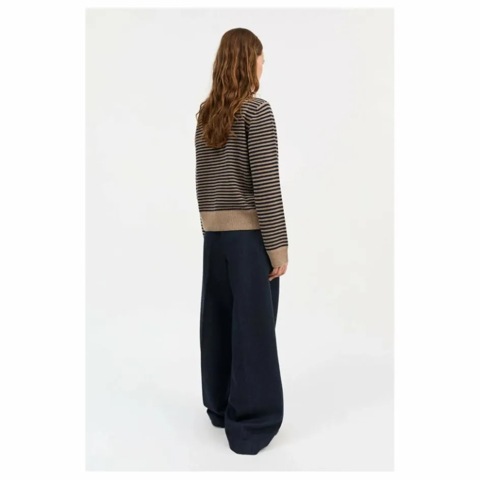 New Skall Studio Cardigan Senna Rayé Laine Mérinos | Beige foncé