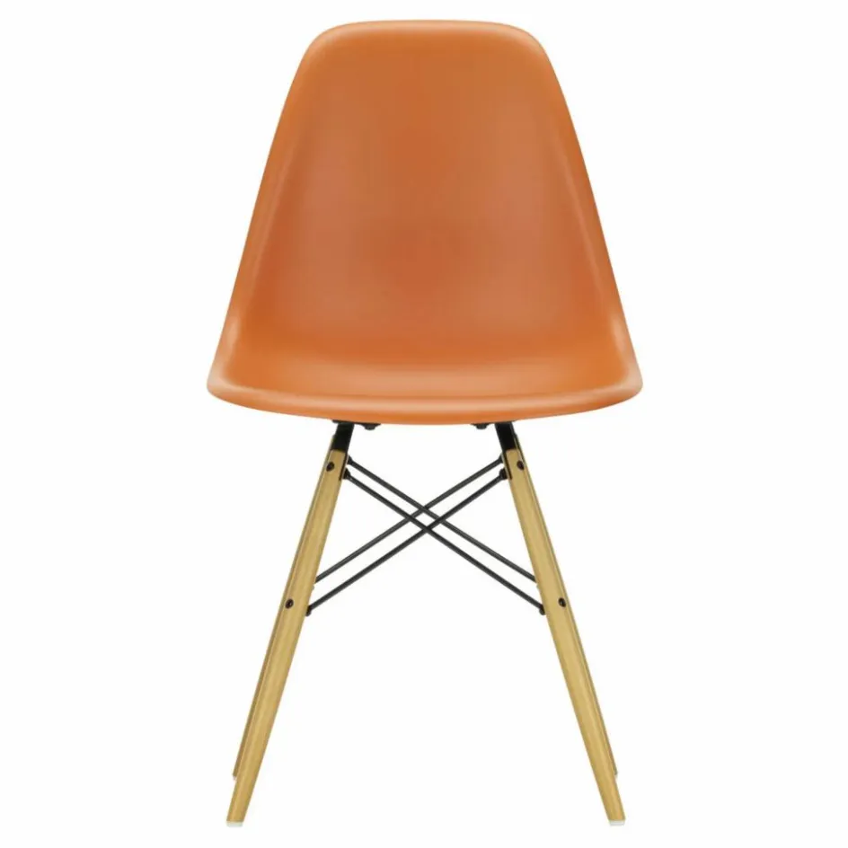 Clearance Vitra Chaise DSW plastic - piètement érable - Charles & Ray Eames | Orange Rouille