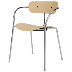 Best & Tradition Chaise Pavilion AV2 avec accoudoirs, piètement chromé - Lot de 2 | Chêne
